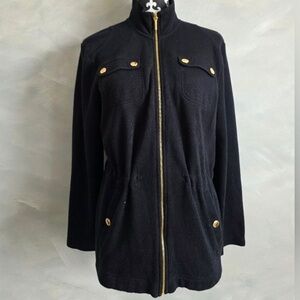 Ralph Lauren Full Zip Cardigan Jacket Womens Black Gold Sz Petite Large Knit